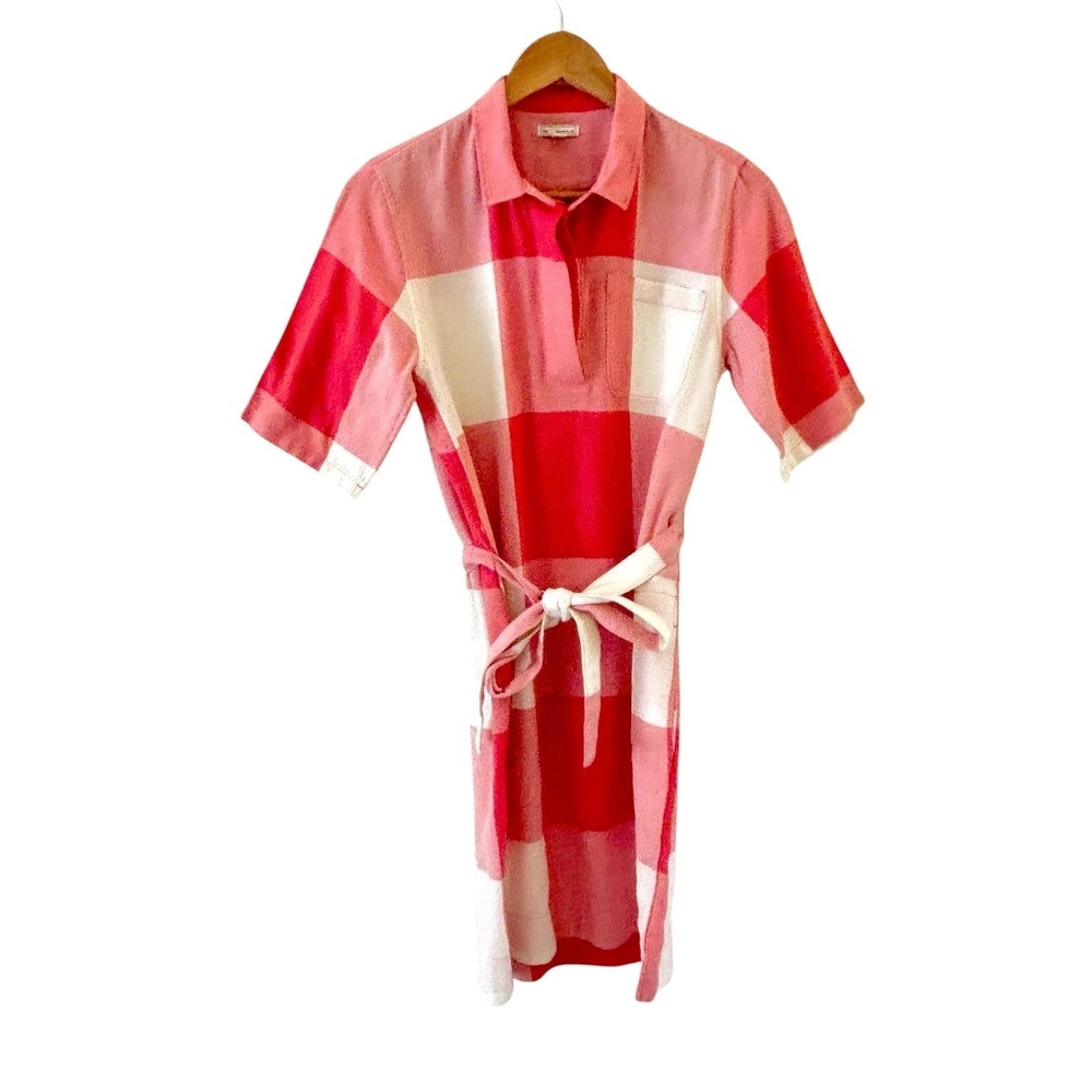 Gap Plaid Shirt Dress Womens S Red Belted Collared Button Up Preppy Academia